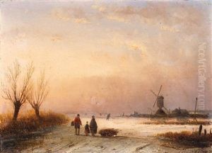 Abendliche Winterlandschaft by Andreas Schelfhout