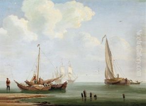 Fischerboote Auf Ruhiger See by Andreas Schelfhout