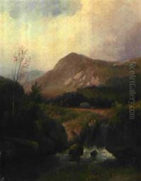 Landschaft Mit Reisendem Wildbach Und Planwagen - view 1