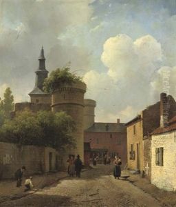 Playing Marbles In A Sunlit Dutch Town by Andreas Schelfhout