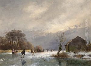 Skaters On A Frozen Waterway, A Koek En Zopie In The Distance Skaters On A Frozen Waterway, A Koek En Zopie In The Distance