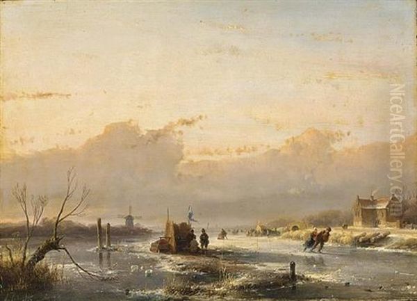A Frozen River With Skaters And A Koek En Zopie - view 1