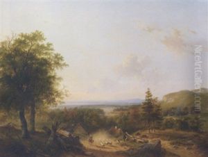 Glooiend Zomerlandschap: A Shepherdess With A Flock And Travellers In An Extensive Summer Landscape