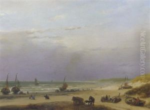 Daily Activities On The Beach by Andreas Schelfhout