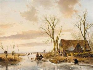 A Winter Landscape With Skaters On A Frozen River