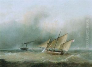 Ships On A Choppy Sea by Andreas Schelfhout