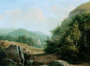 Figures In A Hilly Landscape by Andreas Schelfhout