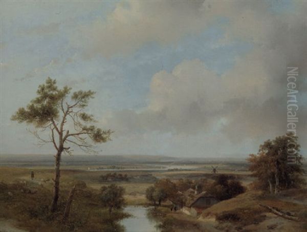 A Panoramic Dune Landscape In The Vicinity Of Haarlem With Villagers Conversing By A Barn In The Foreground - view 1
