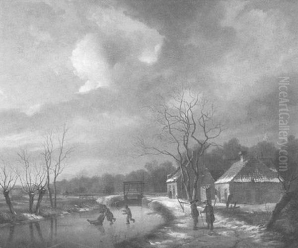 Dutch Village Scene With Children On A Pond - view 1