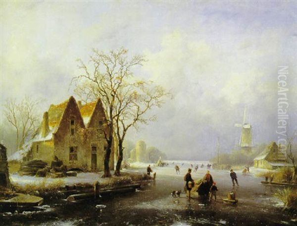 Skaters And Other Figures On A Frozen River - view 1