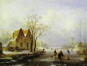 Skaters And Other Figures On A Frozen River