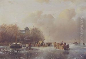 Paysage D'hiver Au Traineau by Andreas Schelfhout