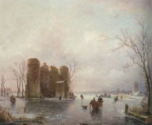 Skridskoakare Och Sladsallskap by Andreas Schelfhout