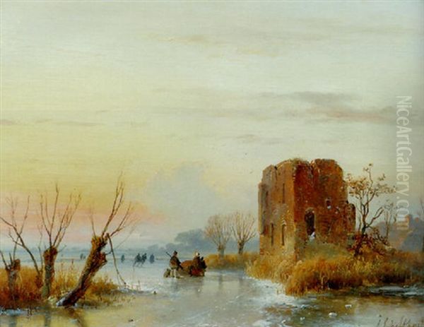 A Sunny Winter`s Day With Skaters By A Fortified Ruin - view 1