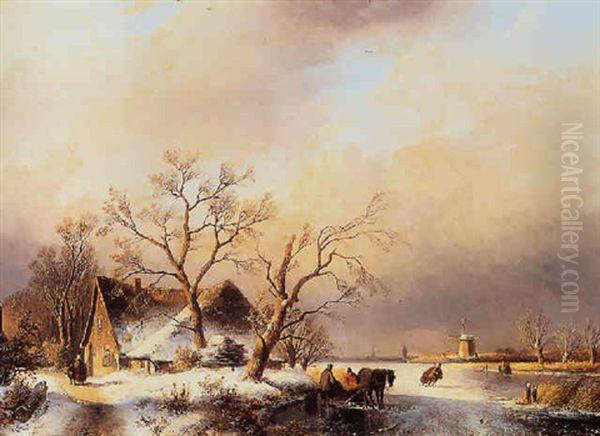 Winterlandschap Met Figuren Op Het Ijs En Boerderijen - view 1
