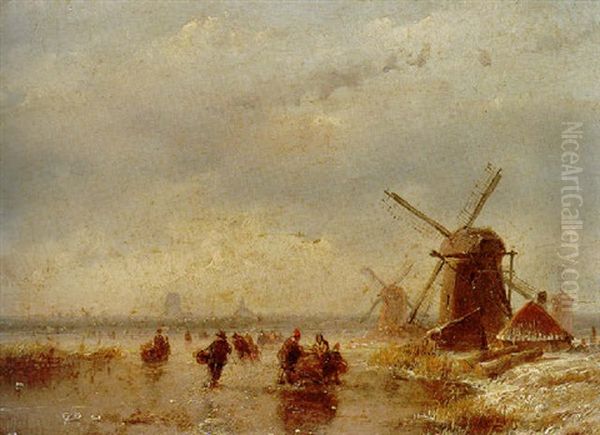 Frozen Winter Landscape With Windmills - view 1