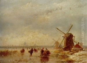 Frozen Winter Landscape With Windmills Frozen Winter Landscape With Windmills