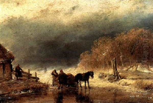 Figures With A Horse-drawn Cart On The Ice - view 1