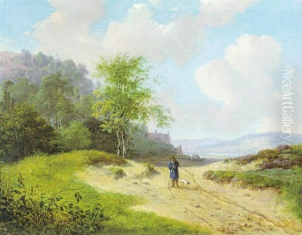 Reiziger Met Hond In Uitgestrekt Landschap (maasvallei) - view 1