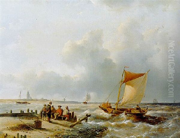 Sailors On A Pier Overlooking An Estuary - view 1