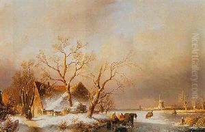 Figures Near A Pushcart On A Frozen River