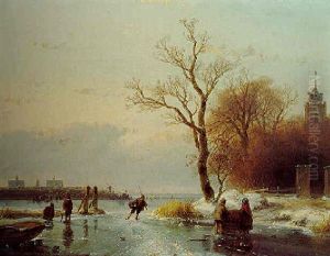 A Winter Landscape With Skating Figures by Andreas Schelfhout