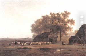 Travellers Resting In A Wooded Landscape by Andreas Schelfhout