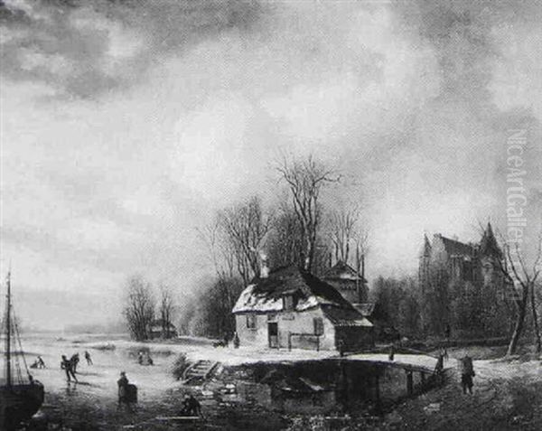 Winter Landscape With Figures On The River - view 1