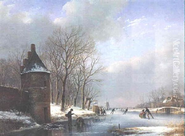 A Winter Landscape With Skaters On A Frozen River - view 1