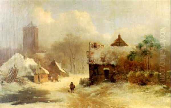 A Village Scene In Winter - view 1
