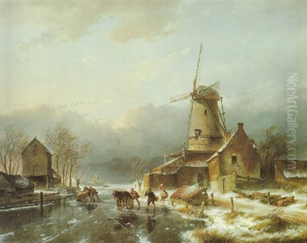 An Icy River By A Windmill - view 1