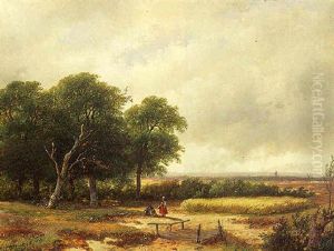 An Extensive Landscape With Figures Resting, A City In The Distance