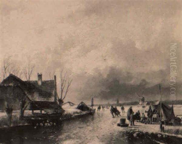 A Winter Landscape With Skaters On A Frozen River - view 1