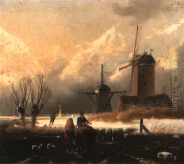 Figures In A Frozen River Landscape - view 1