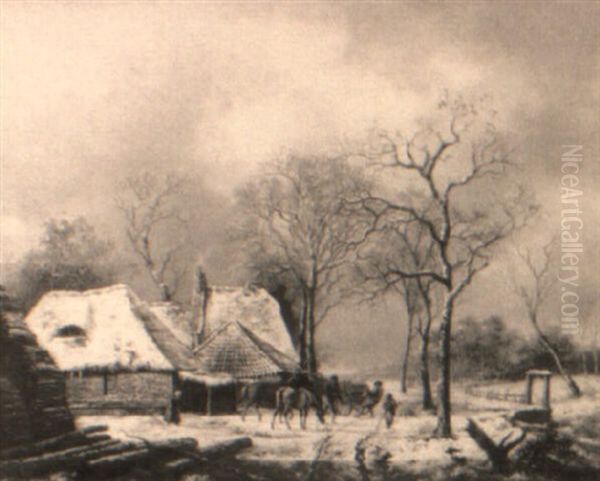 A Winter Landscape With Peasants By A Farm - view 1