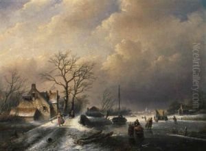 Hollandische Winterlandschaft Mit Eislaufern