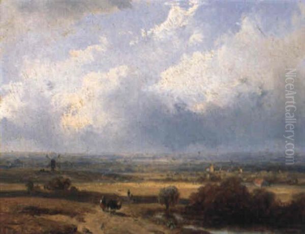 An Extensive River Landscape With Travellers On A Sandy Path - view 1
