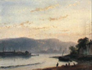 A Hilly River Landscape With Figures In The Foreground