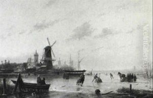 Eisvergn_gen Auf Dem Flus by Andreas Schelfhout