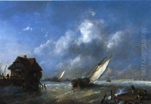 Ausfahrt Bei Sturmischer See by Andreas Schelfhout