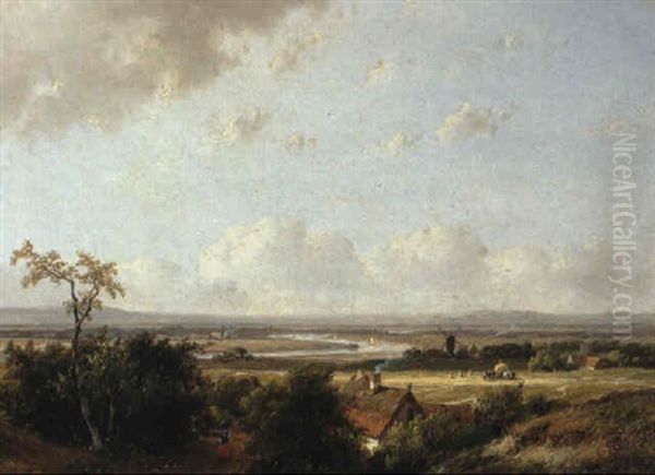Extensive River Landscape With Peasants Harvesting - view 1