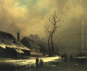 Winterlandschaft Mit Figurenstaffage by Andreas Schelfhout