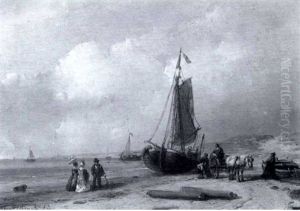 A Sunday Stroll Along The Shore by Andreas Schelfhout