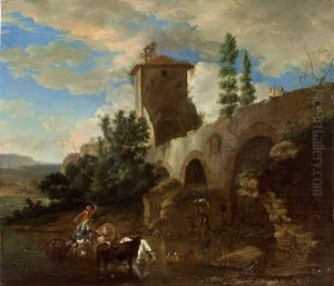 Burgturm Uberragt Eine Flusslandschaft Mit Steinerner Brucke