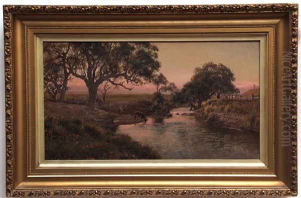 Australian River Landscape With Cattle Watering - view 1