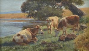 Cattle By The Stream by Jan Hendrik Scheltema