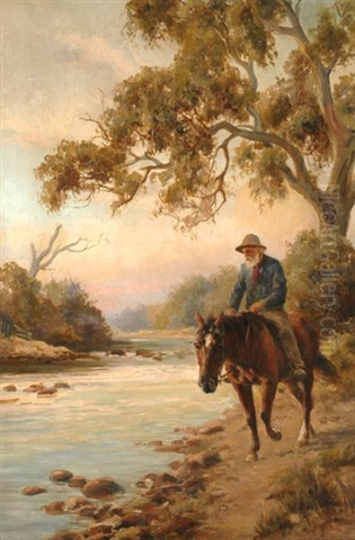 Man On Horseback By The River - view 1