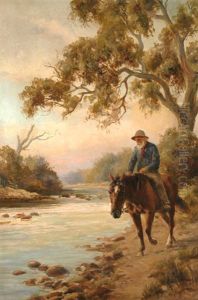 Man On Horseback By The River by Jan Hendrik Scheltema