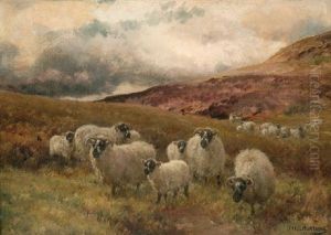 Grazing Sheep On A Hillside by Jan Hendrik Scheltema