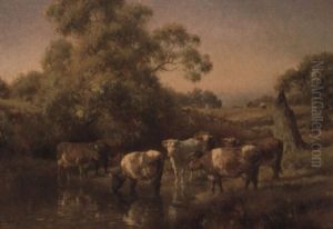 Australian Landscape With Cattle Watering by Jan Hendrik Scheltema